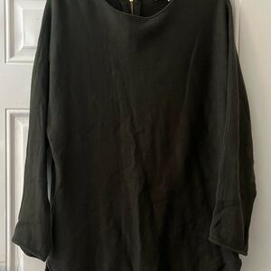Michael Kors Dark Green Knit Pullover Sweater XL Round Neck Zipper Accent